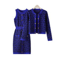 spring/autumn european and american chic tweed-style button-down cardigan and bodycon mini skirt knit two-piece set