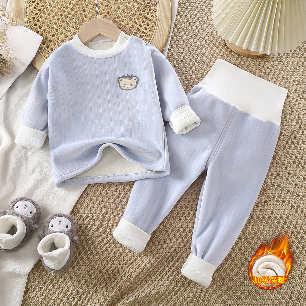 Kids' thermal underwear set, baby thickened autumn and winter clothes, boys' and girls' long johns, infant fleece-lined loungewear