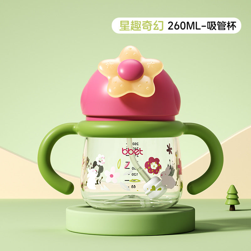 Baohui baby bottle ppsu flip-top straw cup with handle, 260ml portable training cup for milk