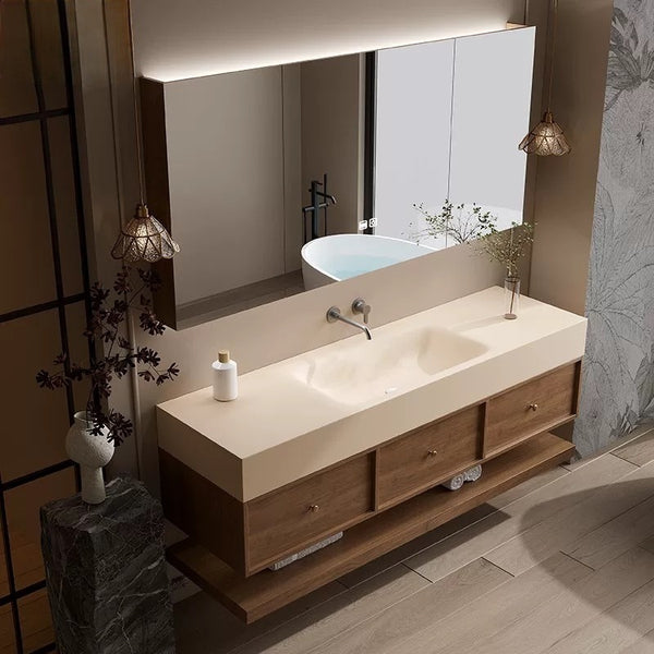 [Customized] Medieval style rock slab hot bending integrated basin, bathroom cabinet combination, bathroom, wash hands, face, wash bathroom
