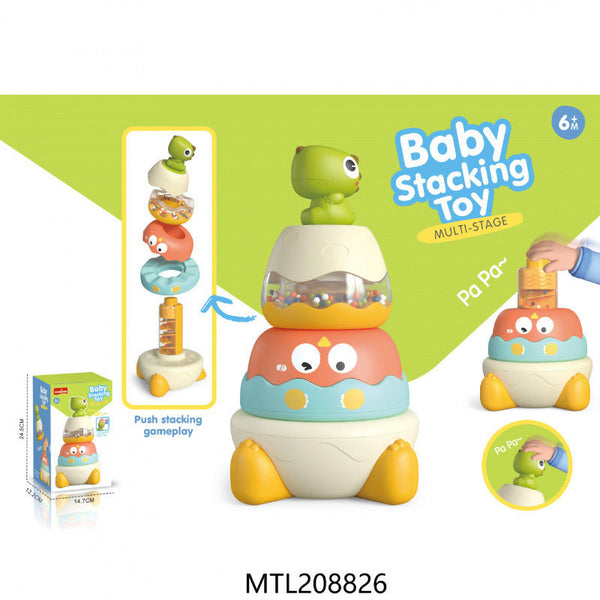 Cross-border  children's cute fun dinosaur stacking music rainbow ring parent-child interactive baby toy 0-3 years old