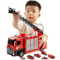Sam's club style rescue fire truck - multifunctional parking garage with storable water spray, ejection ladder, and police car toy