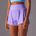 New women's solid color mesh double-layer breathable sports tennis yoga shorts for running and fitness
