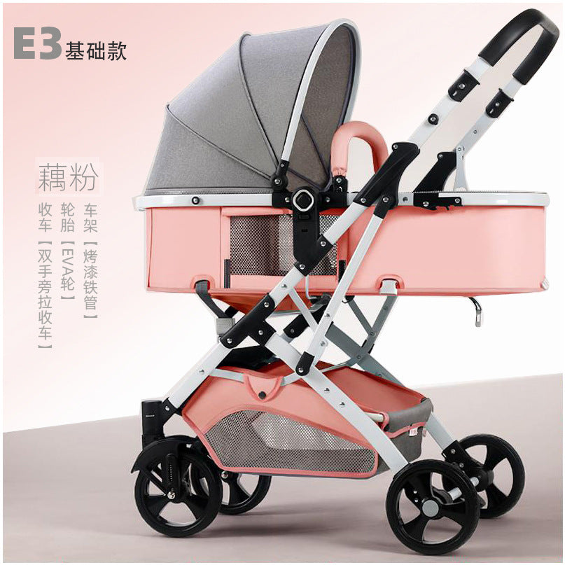 Newborn baby sleeping blue reversible, sit or lie down, high view baby stroller, foldable shock absorber stroller, two-way baby stroller