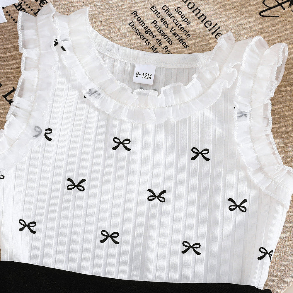 cross-border exclusive: girls' preppy style outfit - lace bow + mini skirt sleeveless dress two-piece set