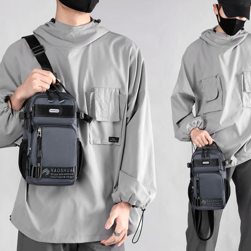HAOSHUAI new men's breast bag simple shoulder messenger bag multi-functional trendy brand oblique backpack trendy messenger bag