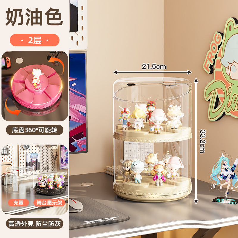 Rotating blind box display box POP MART round transparent storage box dust rack multi-layer display cabinet stack