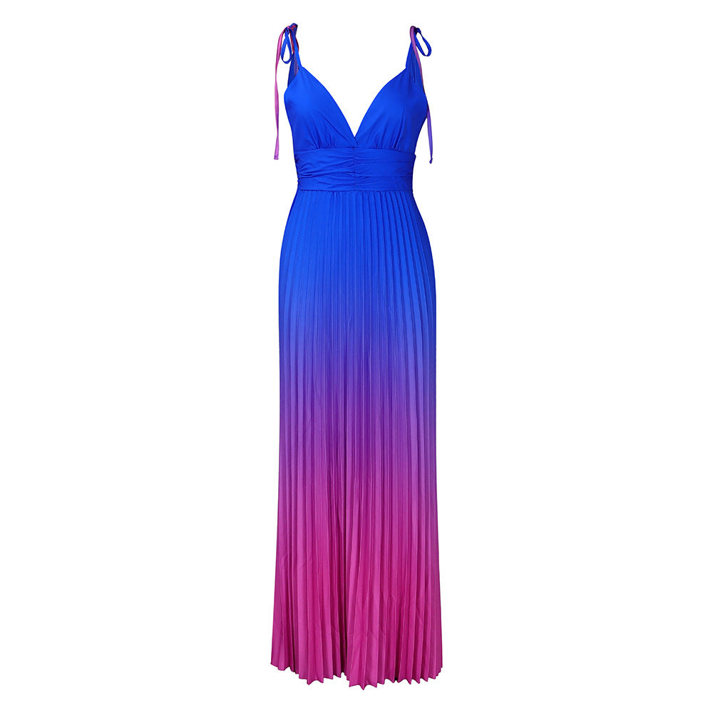 D403   cross-border summer sling backless sexy strap gradient color long skirt dress foreign trade dress