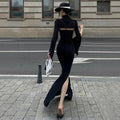 European and american niche design high-end black slim-fit mermaid dress with high neck, cutouts, slit, and slimming long dress