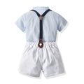 Summer boys' new export style striped bubble cotton short-sleeved shirt and overalls set, korean style children's formal wear