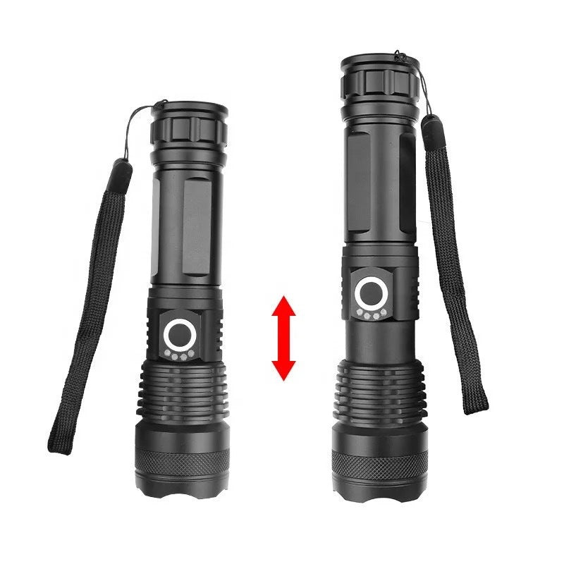 Cross-border new strong light remote emission electric display LED telescopic zoom flashlight outdoor household lighting aluminum alloy flashlight