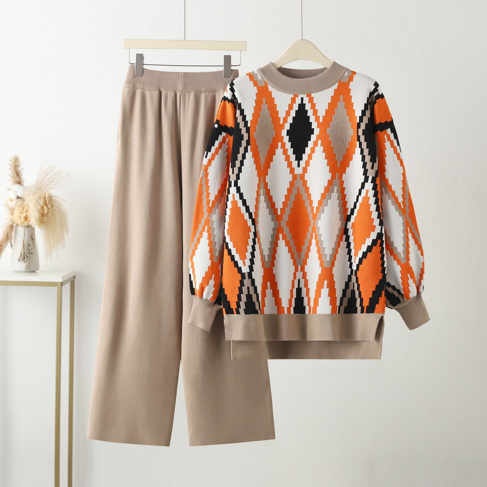 Trendy european and american style two-piece set: bestselling autumn/winter activewear - relaxed fit knit sweater set, plus size available