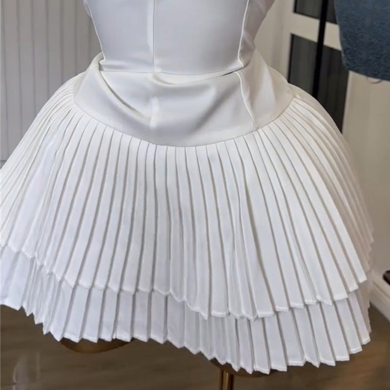 European and american cross-border women's fashion:  summer new collection - square neck sleeveless top & high-waisted pleated skirt casual set