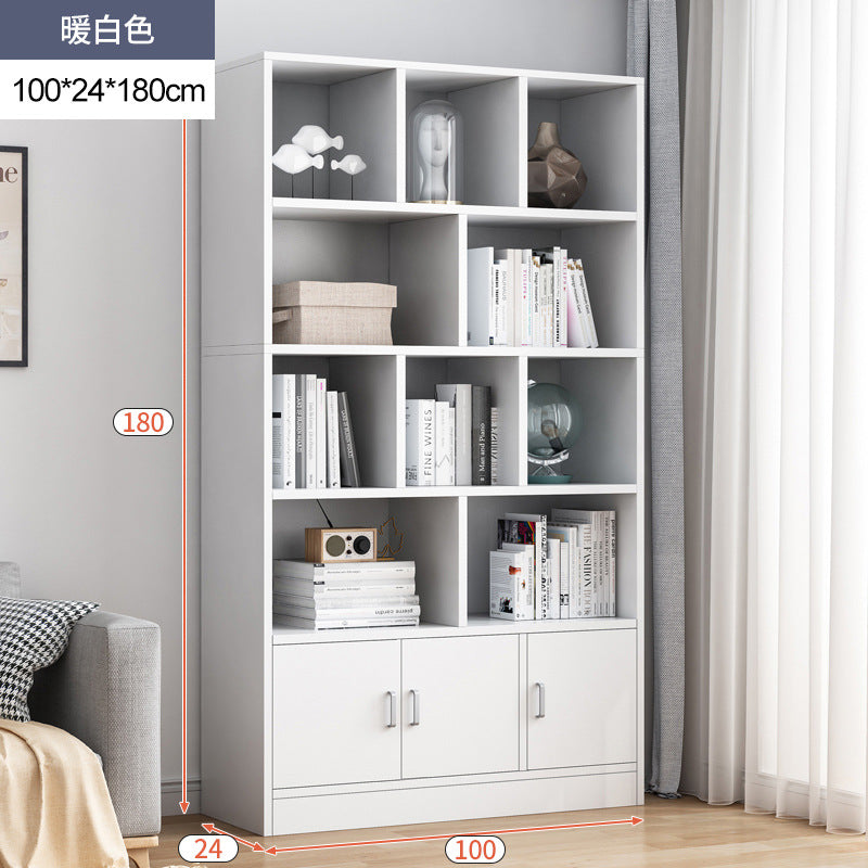 Simple bookshelf floor-to-ceiling against the wall, living room shelf layered storage rack, storage cabinet integrated, simple household bookcase