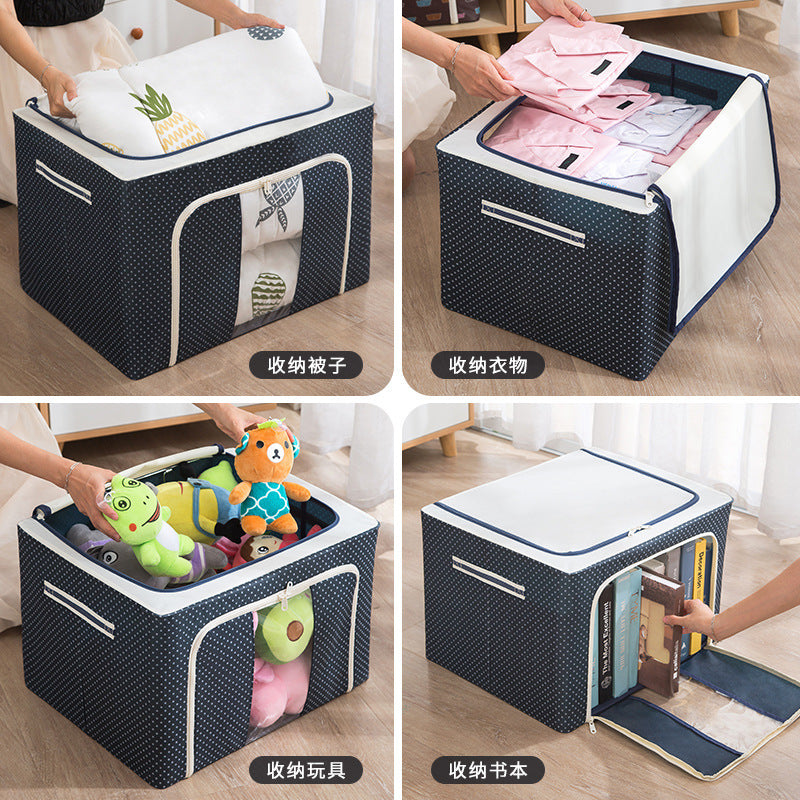 Quilt clothes storage box Oxford cloth waterproof steel frame transparent folding Baina box wardrobe car quilt storage box