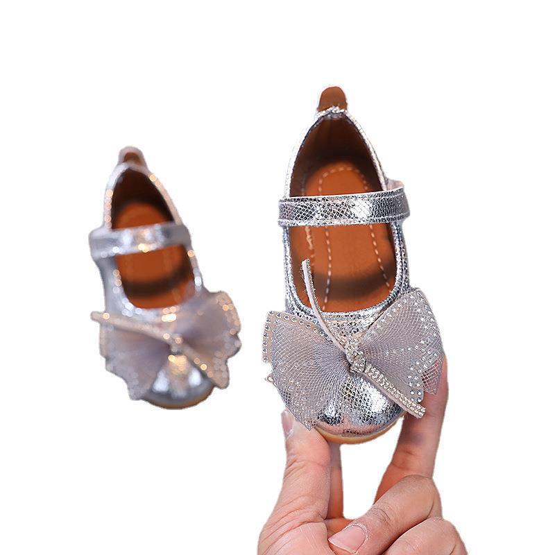 Girls' princess shoes, spring/autumn leather shoes for baby girls, new summer soft-soled children's shoes, kids' shoes with bow detail, single shoes
