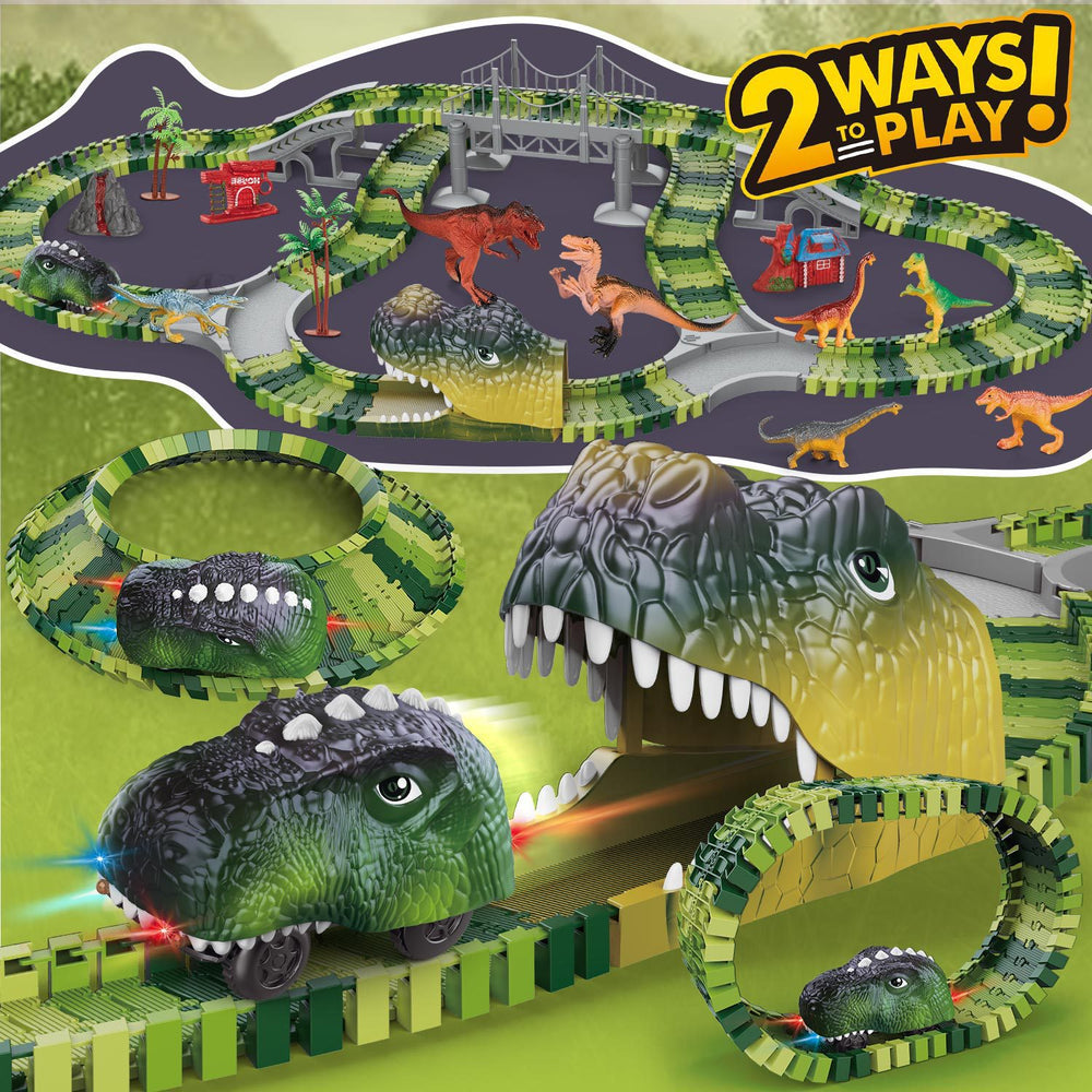 children's dinosaur track car toy diy assembly electric roller coaster tunnel versatile educational building blocks wholesale