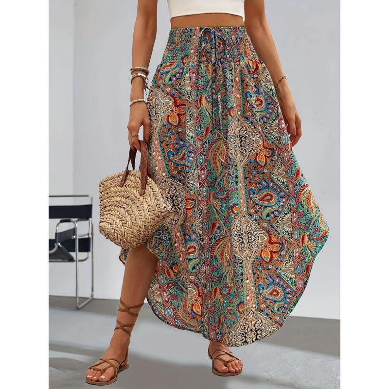 Shipped: hot-selling european and american cross-border style, new spring/summer bohemian ethnic print a-line casual dress