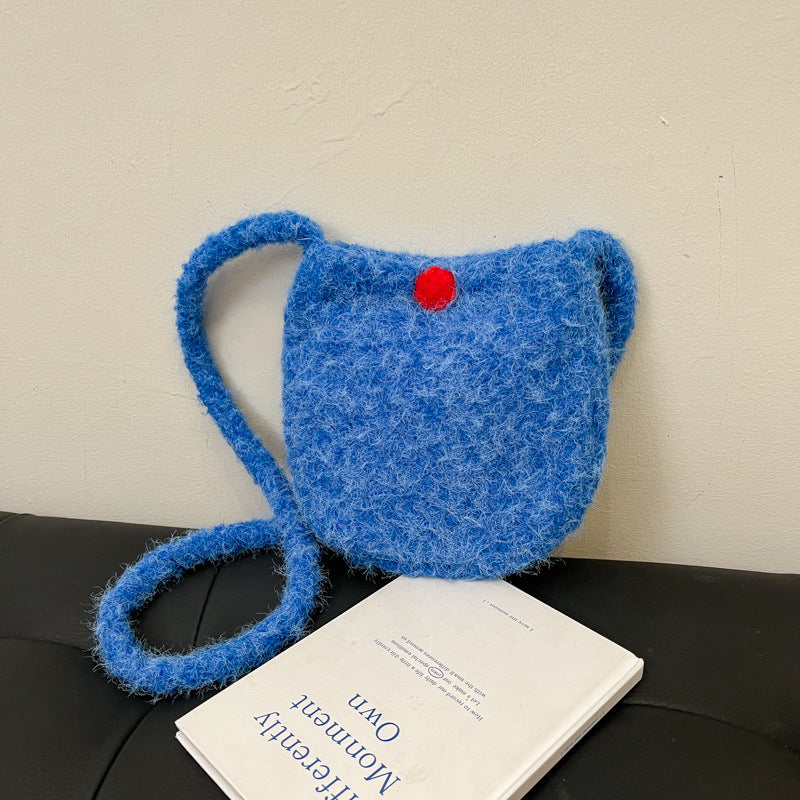 New cute plush bag autumn and winter fashion versatile women's shoulder bag solid color simple going out messenger mobile phone bag