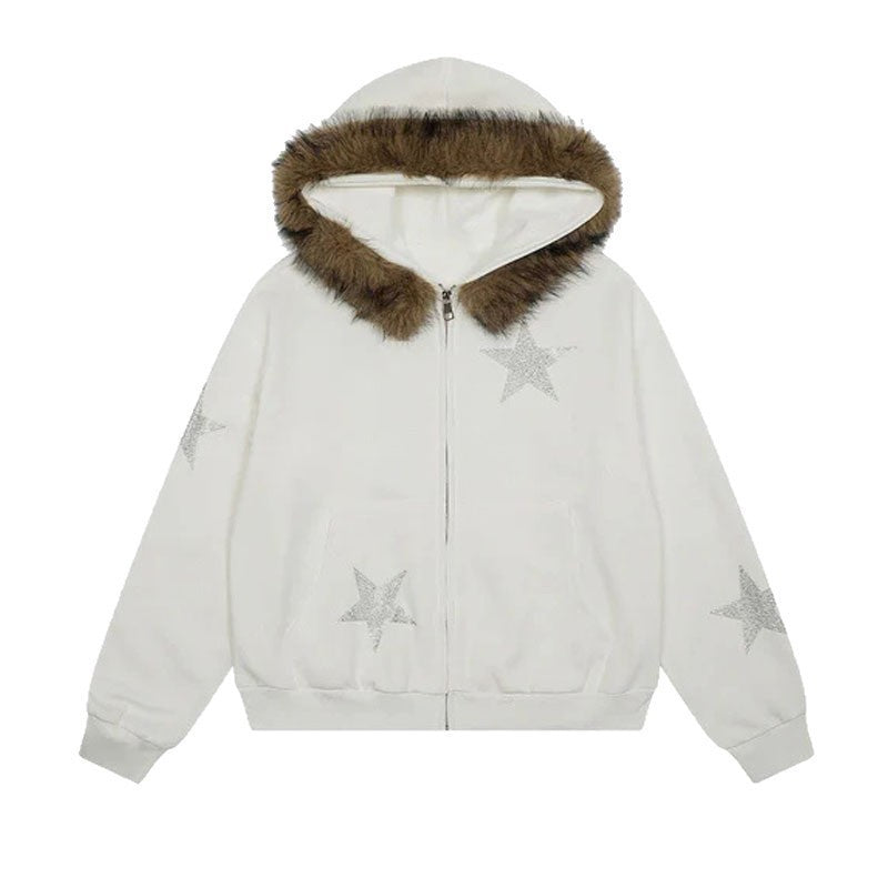 autumn/winter hooded sweatshirt: y2k hot girl aesthetic, plush hoodie, high street bf style, rhinestone embellished