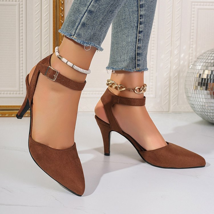export 2026 summer new pointed-toe square buckle high heels fashionable single shoes stiletto closed-toe women's sandals