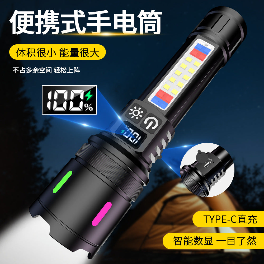 Customized  white laser digital display strong light flashlight type-c charging outdoor digital display tactical flashlight