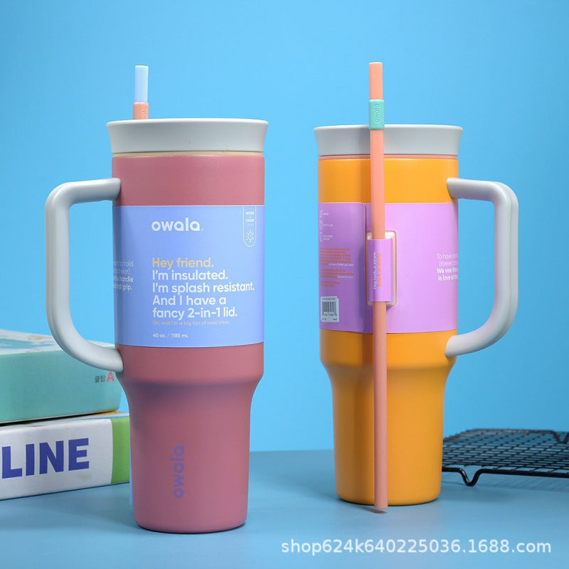 Owala double-walled vacuum insulated tumbler 40oz car cup with straw, temperature display, and car mount – perfect for business gifts