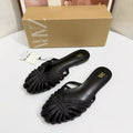 Za's 2026 new women's shoes: french retro closed-toe low heel fashion soft leather niche design cat heel sandals