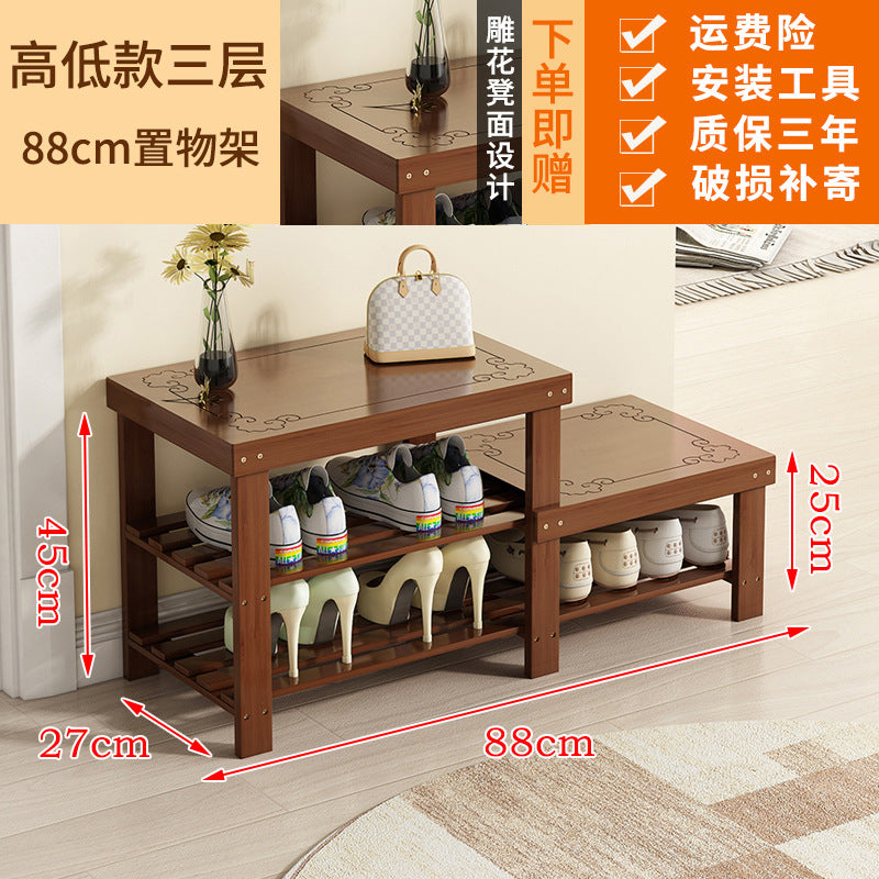 Solid wood shoe rack bench for entryway, shoe changing stool, household shoe cabinet with integrated bench seat for home use