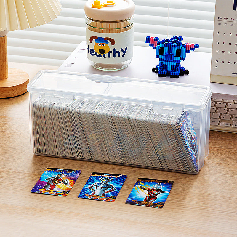 Desktop flip card box Transparent covered rectangular card storage box Long strip transparent game card box with lid