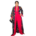 African-inspired digital print slim-fit long shawl robe with solid color knit wide-leg trousers - special offer