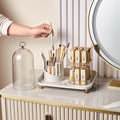 Cosmetic organizer box - trendy transparent rotating makeup brush holder with lid, dustproof desktop lipstick organizer