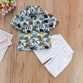 Amazon new spring/summer boys' leaf print short sleeve and shorts set - beach vacation style two-piece outfit