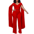 C8561 european and american style fashionable elegant commute v-neck top and wide-leg pants two-piece set, plus size african export outfit