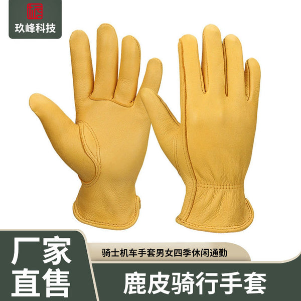 Spot deerskin motorcycle gloves men and women four seasons leisure commuting retro knight locomotive riding light