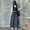 Girls' spring/autumn plaid wide-leg pants,  new autumn casual straight-leg scimitar pants for children, mid-to-large size kids' trousers