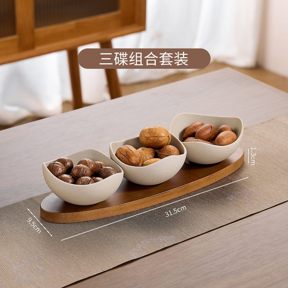 Japanese retro-style stoneware snack plate - perfect for home living room tea time, coffee table, nuts, candy, and snacks - ceramic dried fruit dish