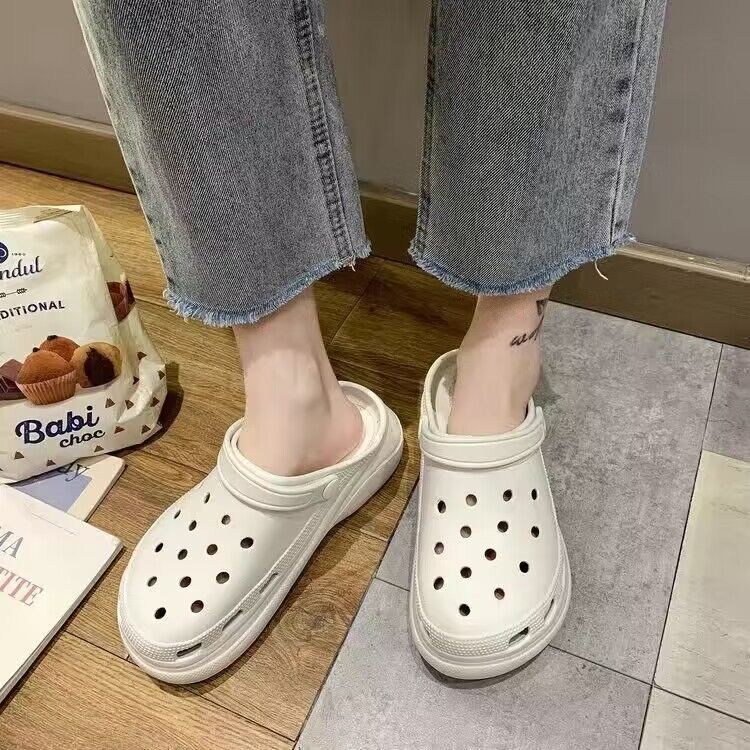 Crocs women's ins trendy summer thick sole high heels nurse baotou half drag cute outwear stepping on shit feeling beach sandals
