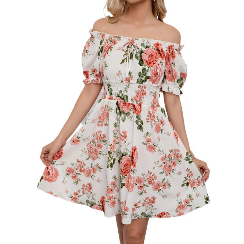 code new arrival  original women's gentle style floralsprinting one-line collar dress