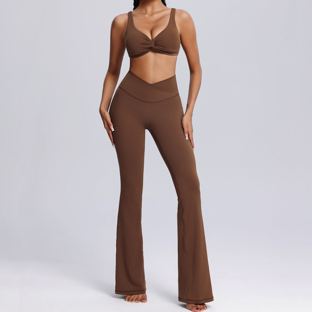 Fashion cross-border spring and summer yoga wear suit women's nude tight sportswear two-piece setcasual horn fitness wear