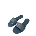 Za summer new 2024 women's shoes blue denim thong sandals with rhinestone embellishments, square toe, open toe, flat heel
