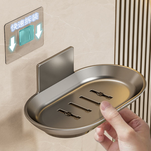 Soap Box Non-punching Wall-mounted Drain Suction Cup Bathroom Space Aluminum Non-stagnant Soap Dish Toilet Shelf