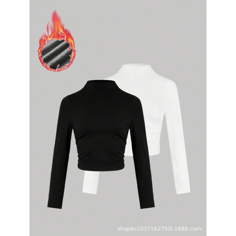 Women's  autumn hot girl style: ruched waist, sexy long sleeve, new autumn collection, slim fit high neck