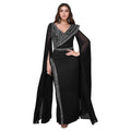 C7393 cross-border   fashion women's elegant v-neck rhinestone long-sleeve dress