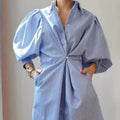 Amazon cross-border summer new french elegant design button-down lantern sleeve irregular hem dress