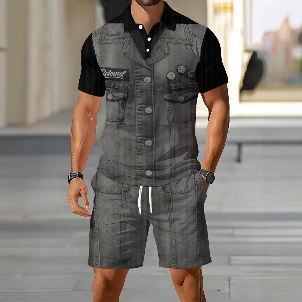 hot-selling men's polo shirt set, new summer two-piece casual short-sleeve and shorts set, dropshipping available