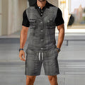 hot-selling men's polo shirt set, new summer two-piece casual short-sleeve and shorts set, dropshipping available
