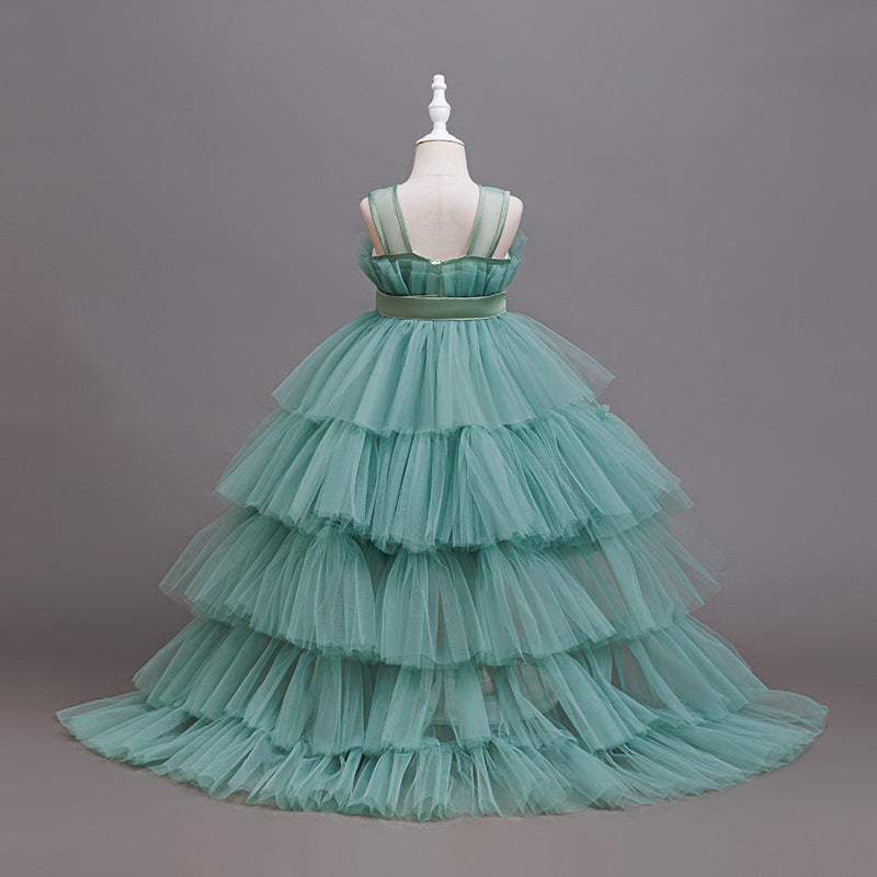 Girls' formal dresses with train length, detachable back length, children's princess dresses, gradient flower girl wedding dresses, cross-border dropshipping