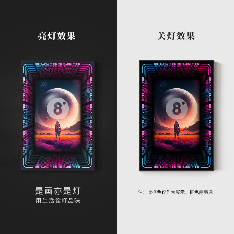 Black eight ball astronaut billiard hall wall decoration painting luminous billiard room hanging painting chess and card club atmosphere light painting