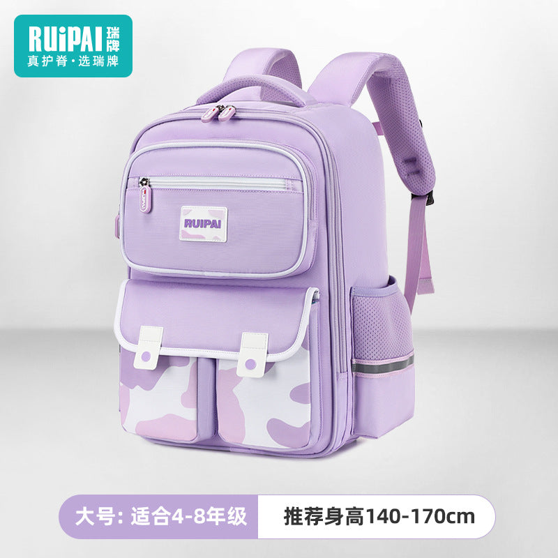 Rui brand schoolbag for primary school students in grades 3-6, ultra-lightweight burden reduction, water-proof children's spine school bag, backpack.